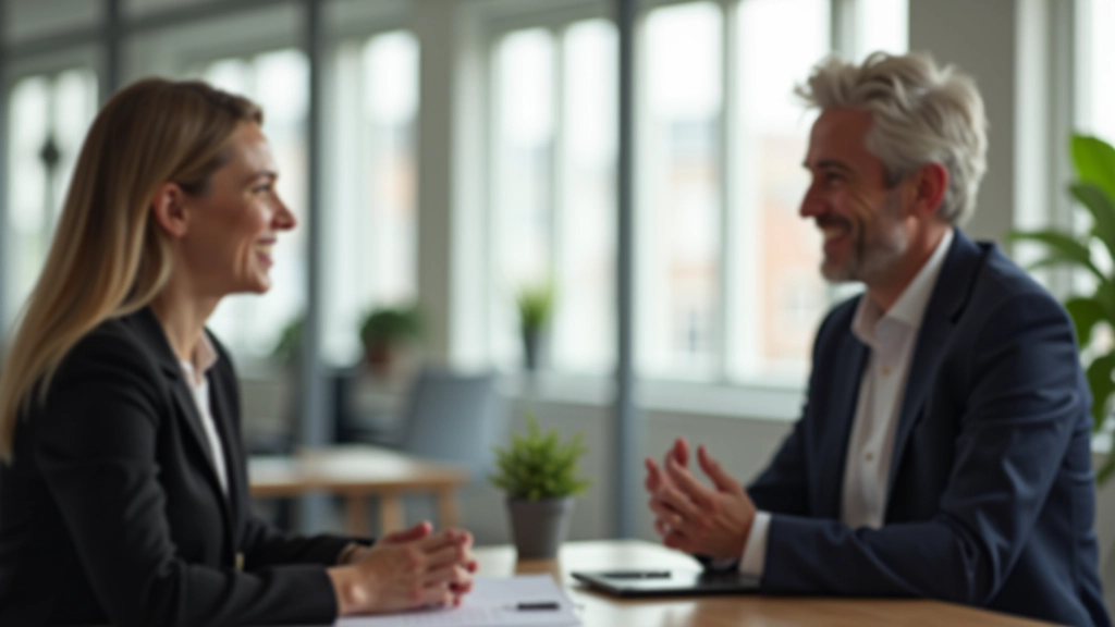 Manager en medewerker voeren een 1-op-1 gesprek in een kantoor